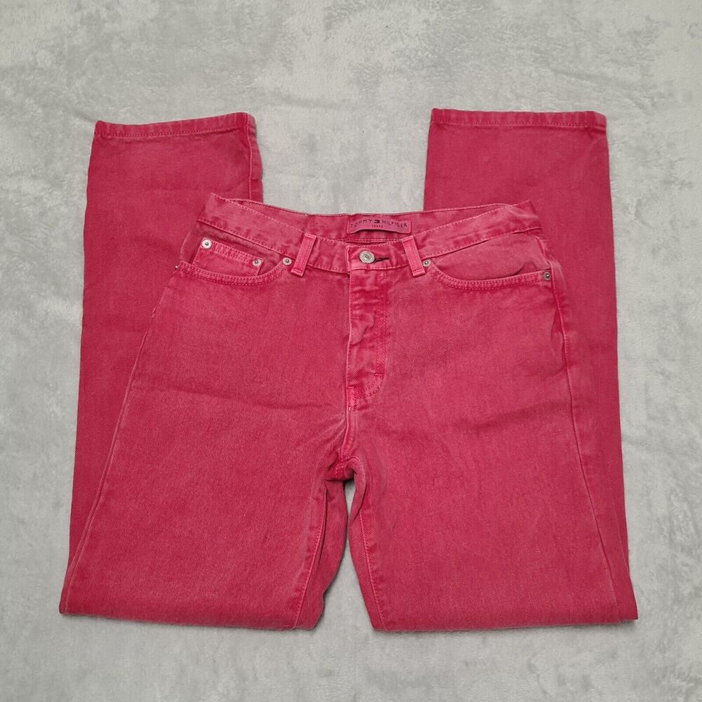 VTG Tommy Hilfiger Pink Denim Jeans Womens 4 Straight Leg Low Rise Casual